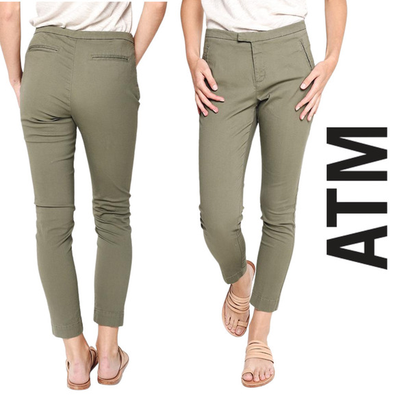 ATM Faded Sage Green Enzyme Wash Slim Pants with Pockets Size 0 NWT - Picture 1 of 13